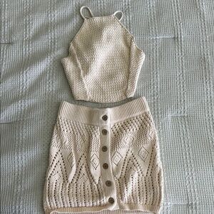 Free People Cream Knit Halter Mini Set